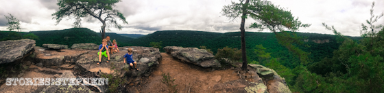 Panoramic view of the kids on top of Buzzard's Roost.