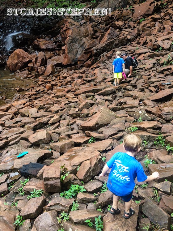 Making it to the end of the trail was not enough for my kids. They wanted to climb out on the dangerously slippery rocks underneath Fall Creek Falls.