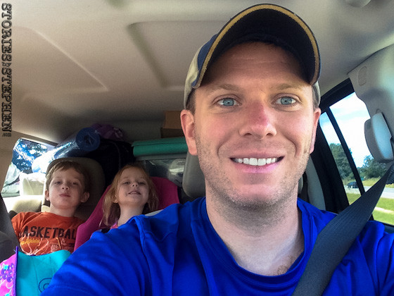 Loaded up and headed out for our 2nd camping trip this year! Sam is back there too, but he is hidden behind me in this selfie.
