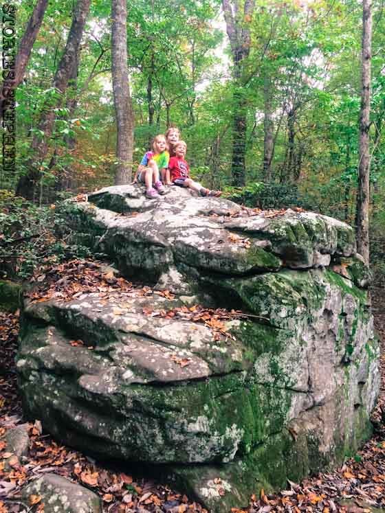 The kids loved all the boulders they could climb at Desoto State Park.