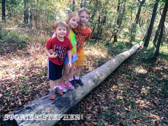 The kids immediately found a giant log to play on behind our campsite.
