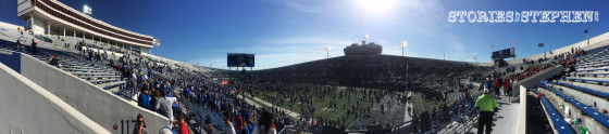 Panoramic shot of the stadium after the game as many of the fans rushed the field.