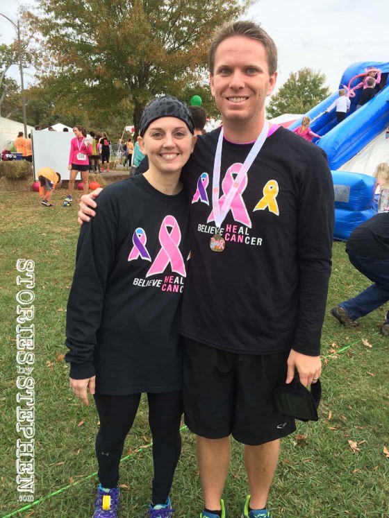 Jennifer and I after I received my medal for 1st place in my age group for the 10K Race at the 2015 Pink Pumpkin Run in Guntersville, AL.