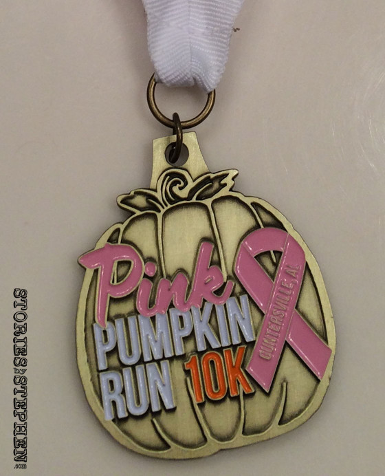 They gave out very nice medals (rather than generic running medals) for all the age group winners at the 2015 Pink Pumpkin Run.