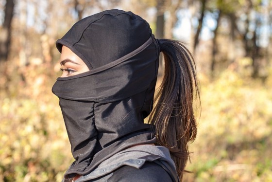 This balaclava also provides a ponytail hole for women (or men) with long hair.