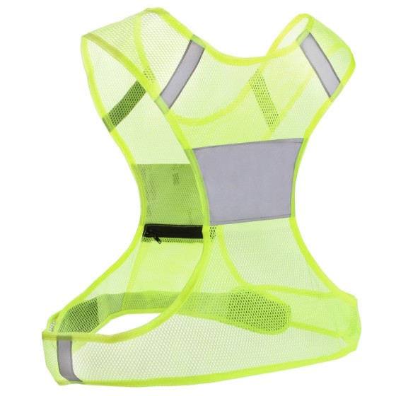 This Roadrunner Reflective Vest assures that runners can be seen by car headlights from all directions while running at night.