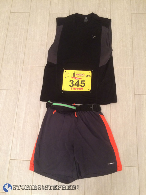 I had my marathon shorts, tank and running belt ready 2 days before the race.