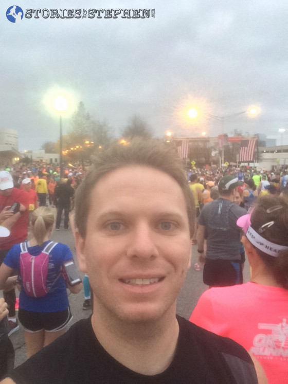 Marathon starting line selfie.