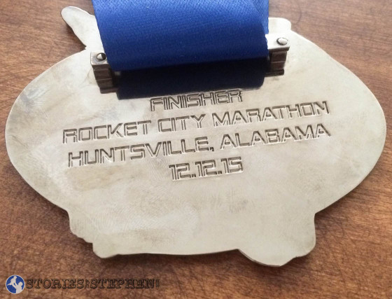 Back view of the Rocket City Marathon 2015 finisher's medal.