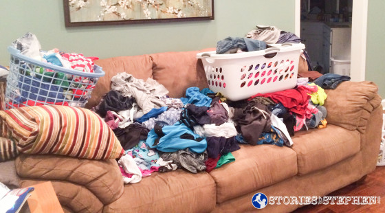 These clothes are all clean, but this is what happens when I wash a few loads of laundry without properly sorting the clothes. They end up sitting in a giant, wrinkled pile for days.