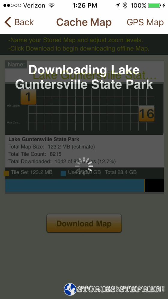 What made the official app from Alabama State Parks extremely useful is the ability to cache the park maps, or download them for offline use. I rarely had Verizon coverage at Lake Guntersville State Park, so having the maps downloaded for GPS tracking helped me time and time again when I got off trail.