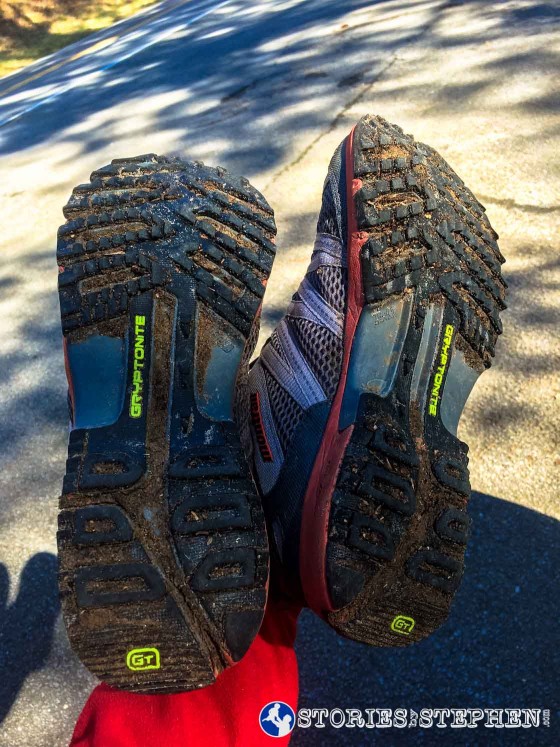 I am glad I got waterproof trail shoes because I was constantly running through mud and crossing creeks. This was a good test for my new shoes, and I only came away with a couple blisters and bruises.