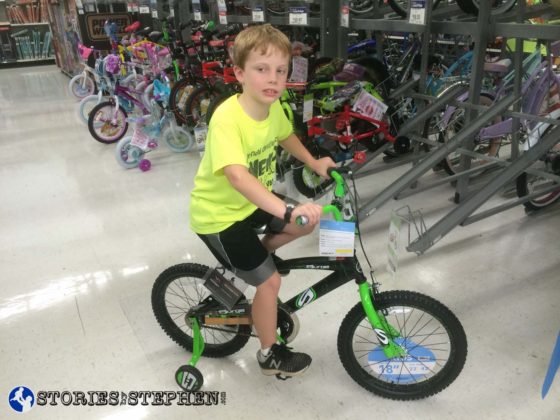 We were not sure what size bike Will needed, but he looked a bit big on this 18-inch bike.