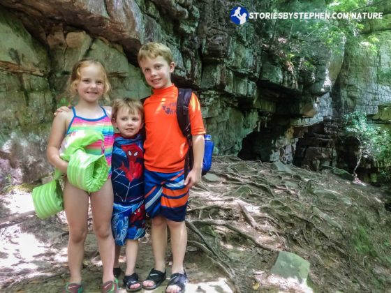 The kids are excited to find Greeter Falls, and they are anxious to swim too.